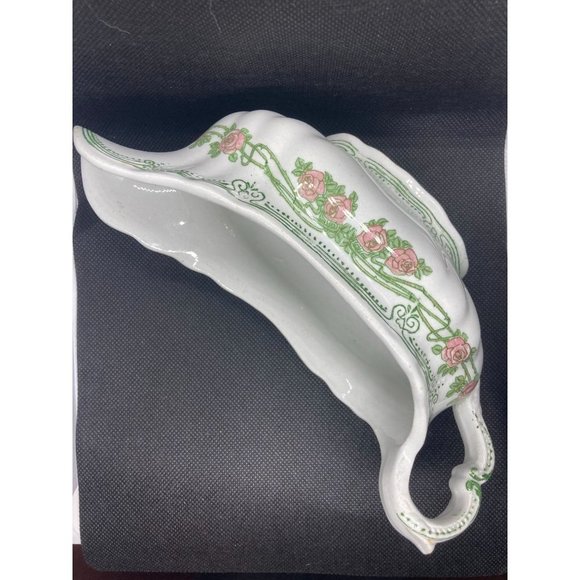 Antique Ridgways England Green Royalist Semi Porcelain Rose Pattern Gravy Boat - Picture 2 of 7